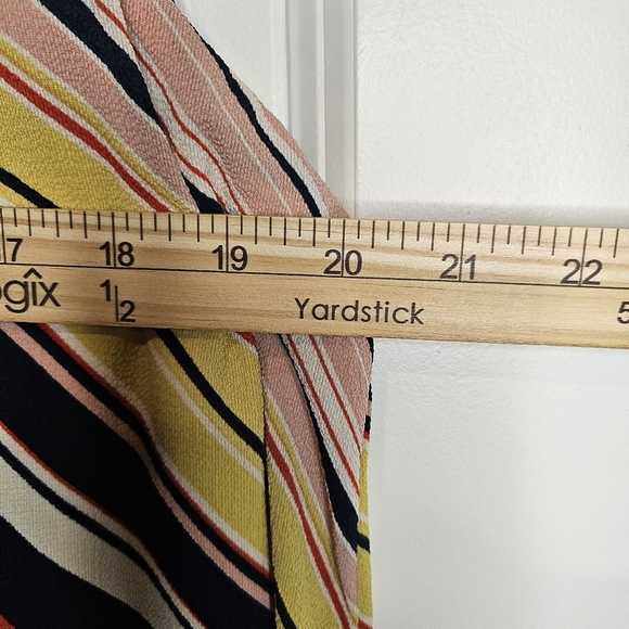 Lily Rose Blue Pink Butter Yellow Striped Cold Shoulder Keyhole 70s Dress Size L - Picture 6 of 11